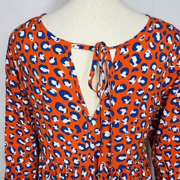 NWOT Graceatwood The Drop Fire Red Animal Print Tie Neck Dress Sz M - Picture 10 of 11